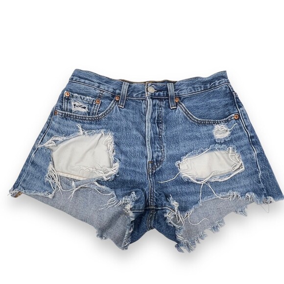 Levi's 501 100% Cotton Cutoff Extra Distressed Button Fly Shorts Women's 27 - Picture 1 of 11